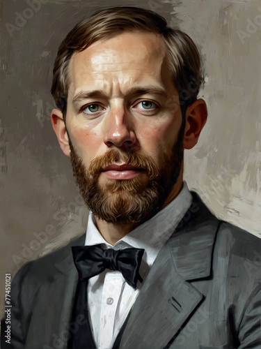 heinrich hertz portrait oil pallet knife paint painting on canvas with large brush strokes art illustration on plain white background from Generative AI
