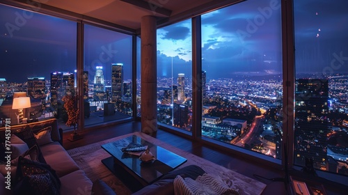 beautiful view of downtown Los Angeles from an apartment