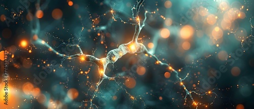 Close-up of synaptic connections in the brain demonstrating signal transmission for learning and thought formation. Concept Neuroscience Research, Synaptic Connections, Brain Activity