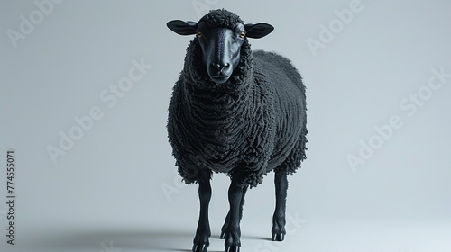 Individuality and the feeling of being an outsider depicted by a black sheep on a white background, vibrant
