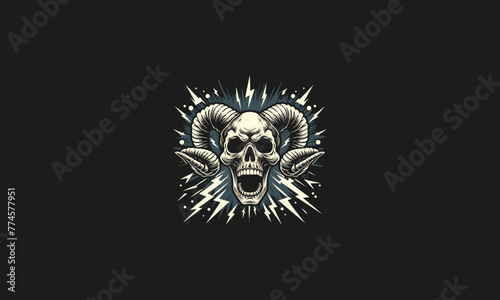 head skull with horn and lightning background vector artwork design