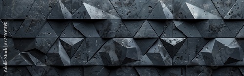Geometric Fluted Triangles on Anthracite Gray Concrete - Abstract Mosaic Wallpaper Texture for Background Banner