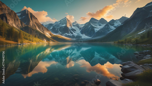 Serene Mountain Lake at Sunset Reflections