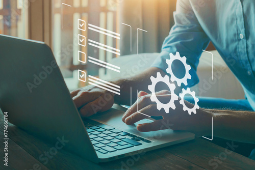 automation concept, industrial business process workflow optimisation, checkboxes