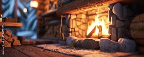 Cozy fireplace with a warm and inviting glow