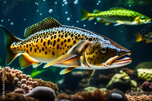 The Brown trout fish in the aquarium