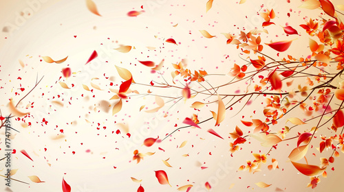 An image capturing the elegance of a vector confetti cascade, with thin, delicate pieces resembling flower petals and leaves