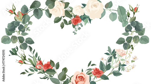 Floral heart shaped frame with roses jasmine 