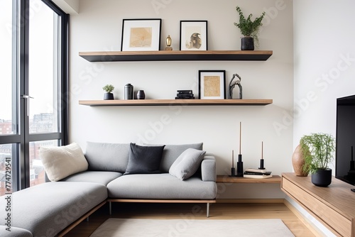 Sleek Urban Apartment Living Room Decors: Floating Shelves & Minimalist Style