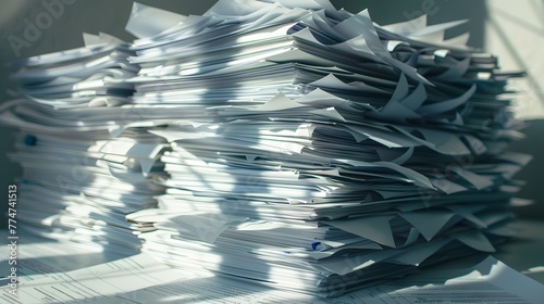 Towering Stack of Paperwork Casting Dramatic Shadow Representing Administrative Challenges and Organizational Workload