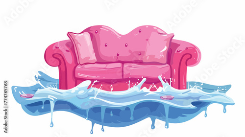 Pom pom couch in the sea Flat vector isolated on white