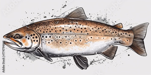 Hand-drawn illustration of a trout in stylized strokes.