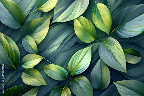 Overlapping green leaves create a dense and intricate natural pattern.
