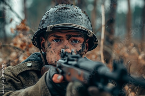 German Infantryman Holding Rifle