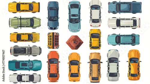 Flat Top view passenger auto vector illustration set.
