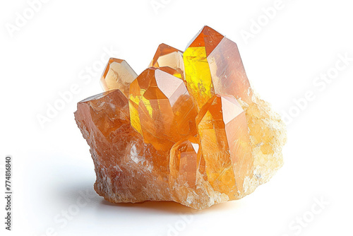 Peach colored uncut imperial topaz crystal isolated on white background.