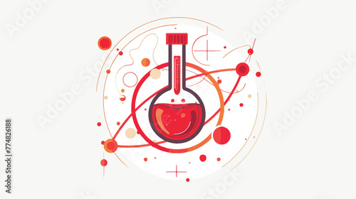 Red abstract linear rosette with test tube icon