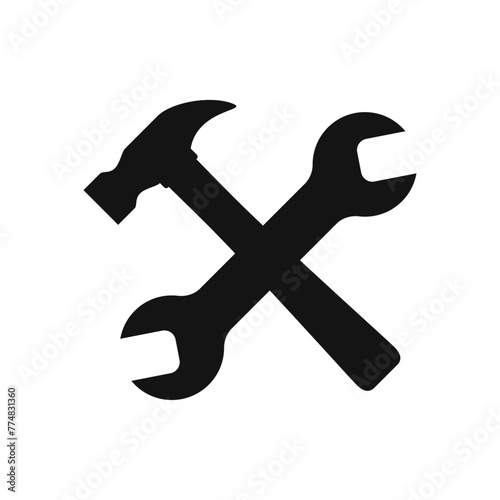 Wrench and hammer icon flat icon for apps on the white background.