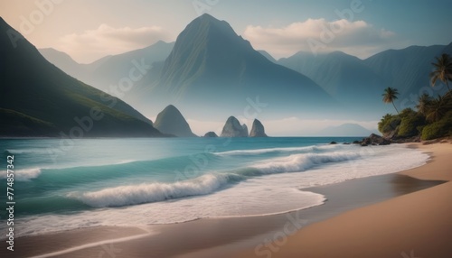 Beach With Mountains in the Background