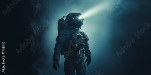 Lone astronaut with dramatic backlight, portraying solitude and the unknown, excellent for thematic wallpapers and storytelling