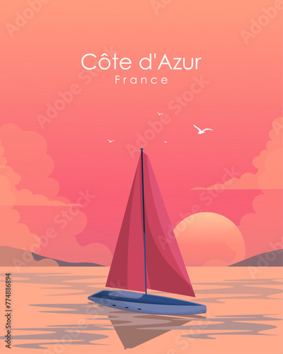 Cote d Azur, travel poster, banner, travel card