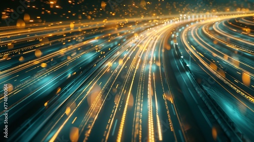 Generative AI : Digital data flow on road with motion blur to create vision of fast speed transfer