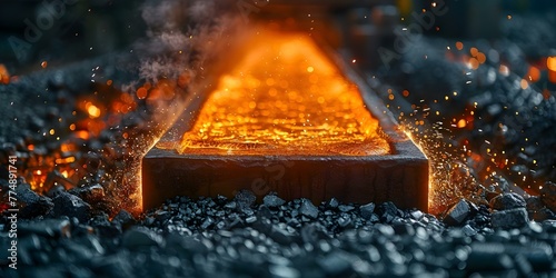 Illustration of Sparks and Molten Metal in a Steel Mill Depicting Raw Steel Production. Concept Steel Mill Illustration, Sparks and Molten Metal, Raw Steel Production, Industrial Setting