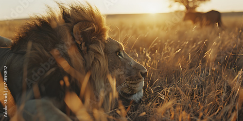 Juba majestosa de leão em closeup