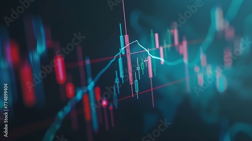 Generative AI : Closeup financial chart with uptrend line candlestick graph in stock market on monitor background