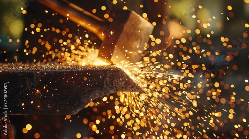 Hammer meets red-hot metal on anvil in a burst of sparks