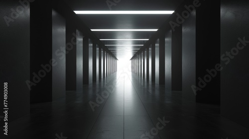 Endless corridor. Digital cyberspace, sci-fi concept tunnel, 3D rendering.