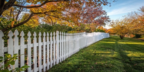 Elegant White Picket Fence enclosing the full perimeter of the backyard