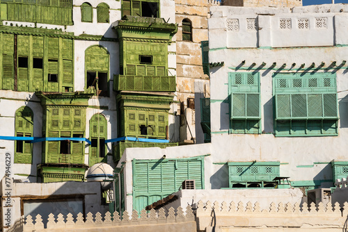 Jeddah, Saudi Arabia: The facades of the Al Bahal old town, famous to be the largest in the Middle east.
