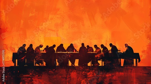 A minimalist portrayal of the Last Supper focusing o AI generated illustration