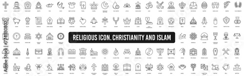 Christian religion line icons collection. Religious icons. Christian vector set icon