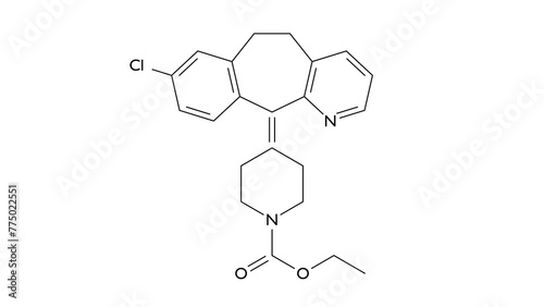loratadine molecule, structural chemical formula, ball-and-stick model, isolated image second generation antihistamines