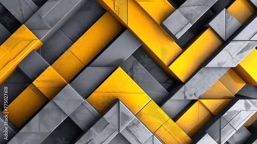 Yellow and gray color 3d geometric shapes abstract pattern background with cubes shapes