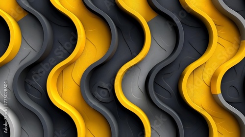Yellow and gray color curved wave abstract pattern background 