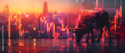 Rising Stock Prices in Bull Market: Indicating Potential Investment Return and Profit. Concept Stock Market Analysis, Investment Strategies, Financial Planning, Risk Management, Market Trends