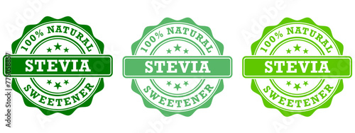 Set of natural sweetener stevia stamp in green color icons. Symbols for business, healthy food package, web or app.