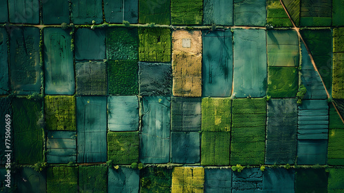 An aerial view of a patchwork of agricultural fields in the heartland