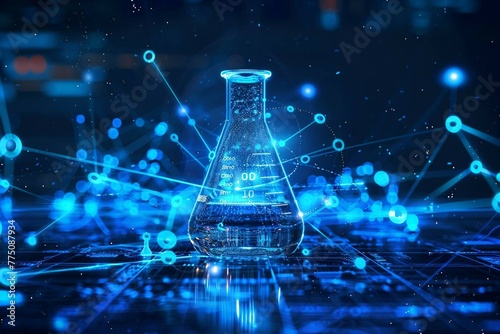 digital laboratory flask icon with glowing data symbolizes the integration of ai into scientific experimentation and data analysis, accelerating research progress and discoveries. 