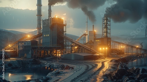 Coal Processing Plant Perspectives, Industrial area. Generative AI.