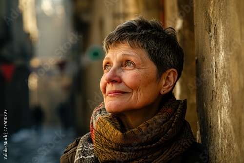 Portrait of an elderly woman in the old town of Lviv, Ukraine