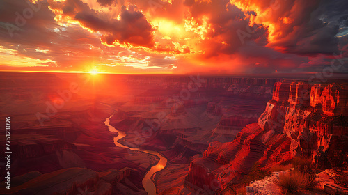 A fiery sunset over the Grand Canyon - nature's grandeur