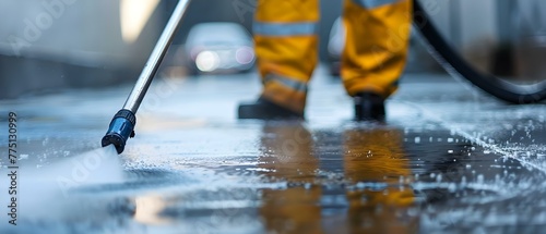 Using a pressure washer for deep cleaning a driveway. Concept Driveway Cleaning, Pressure Washer Tips, Deep Cleaning Techniques, Stubborn Stains, Outdoor Maintenance