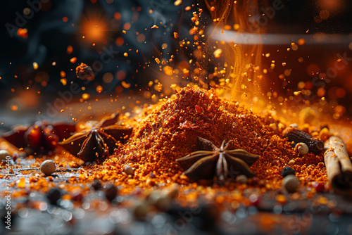 A spice-infused culinary creation, where diverse flavors converge to tantalize the taste buds in a harmonious symphony. Concept of culinary fusion and creativity. Generative Ai.
