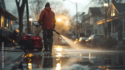 an electric power washer, effortlessly blasting away dirt and grime with high-pressure precision, in cinematic 8k high resolution.