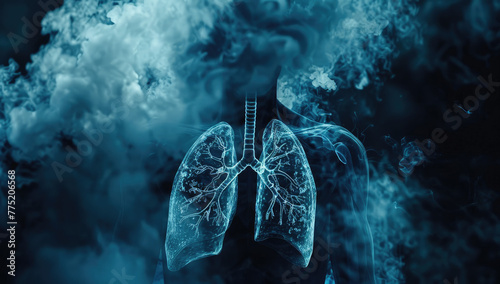 A closeup of the lungs in the human body, showing signs of glossiness and changes in planar texture due to smoking