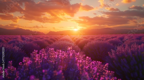 A sunset over rolling fields of lavender - nature's palette